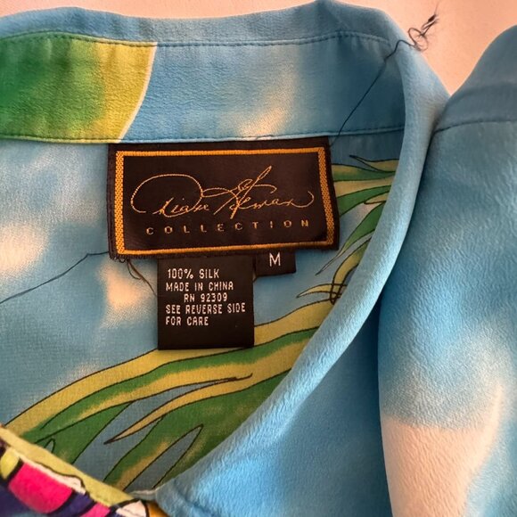 Diane Gilman Women's 100% Silk Blouse Tropical Size Medium Palm Trees, Sail Boat - Picture 11 of 15